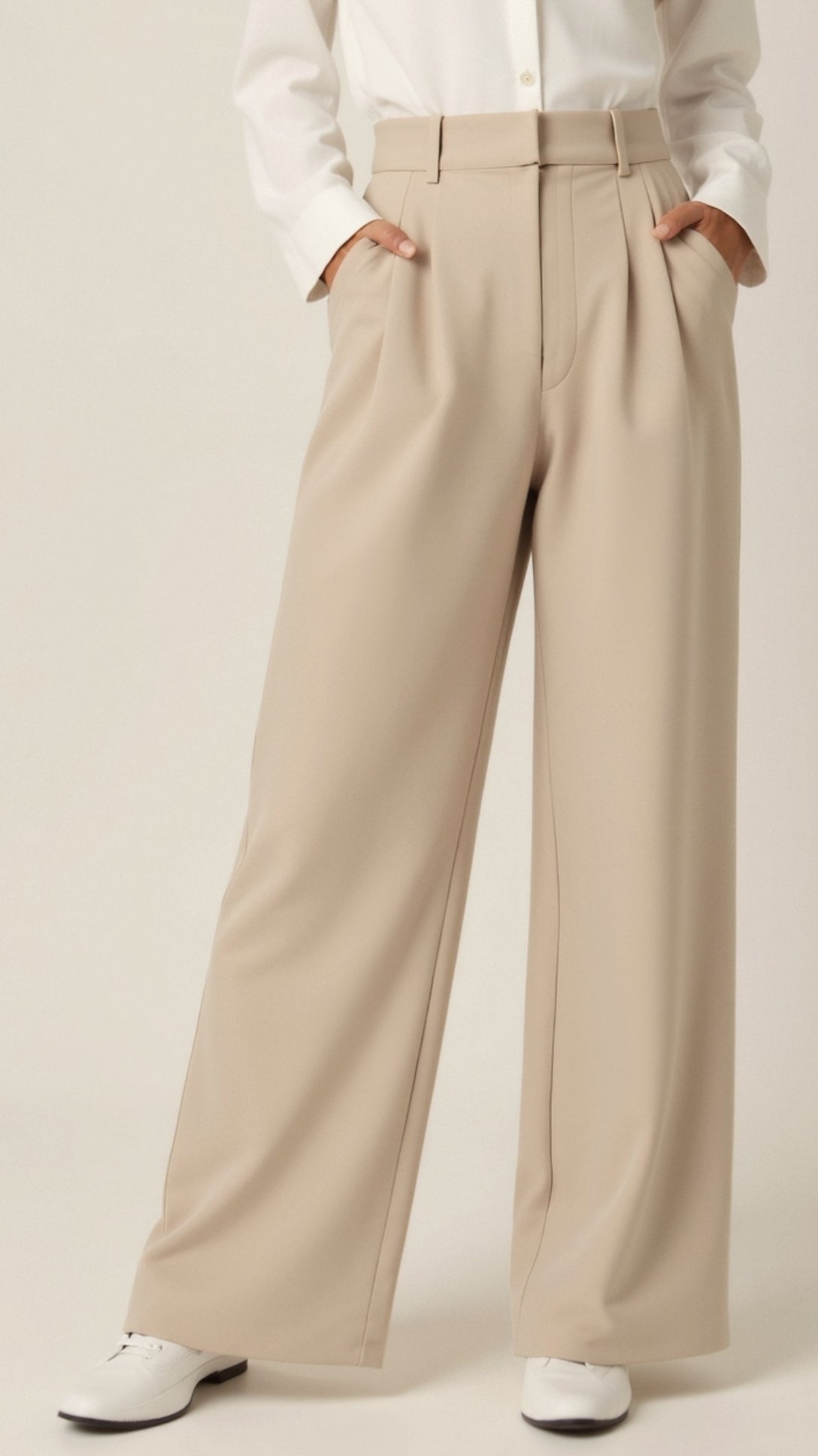 Pantalon femme taille haute large plissé coupe large élégant