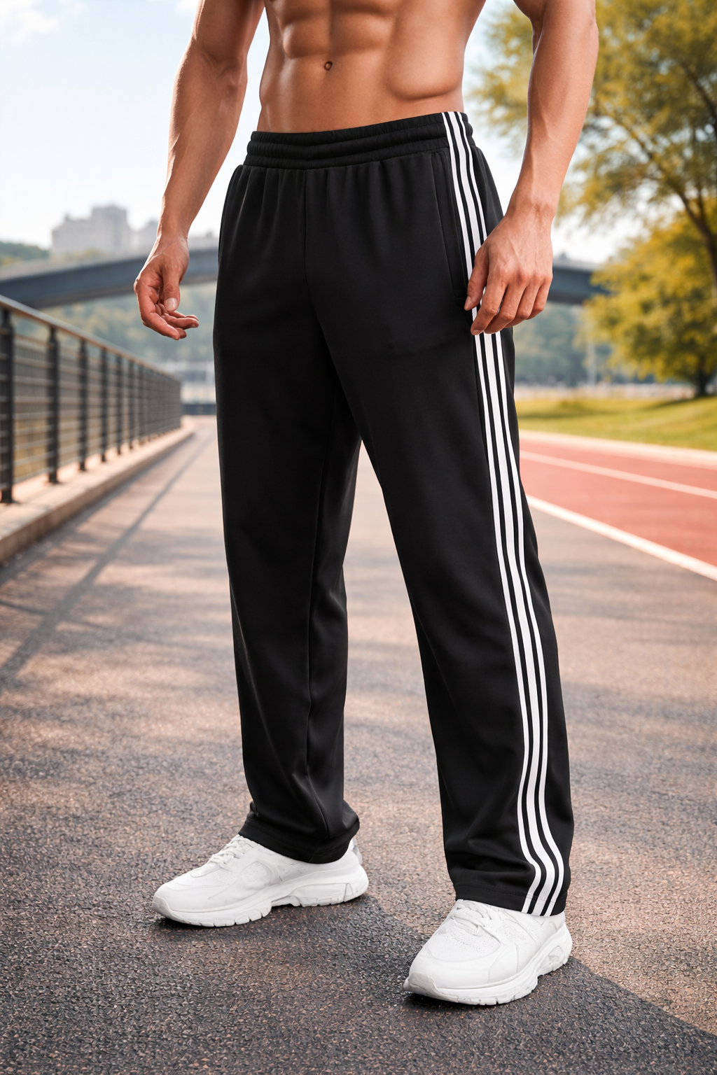 Pantalon de survêtement homme respirant à bandes latérales pour sport et fitness