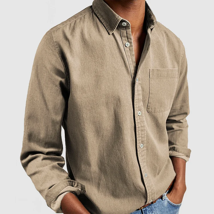 Chemise homme manches longues avec poche poitrine coupe droite boutonnée