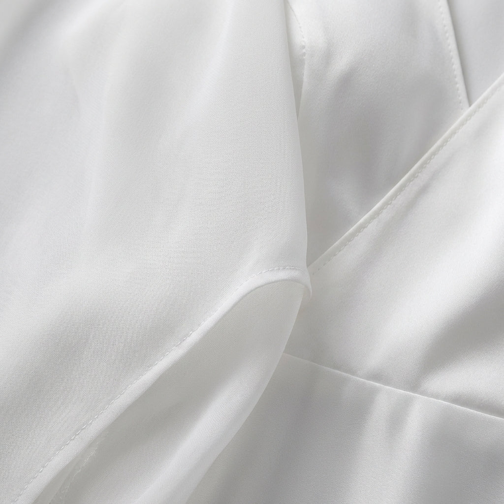 Robe de mariée midi col V manches longues évasée