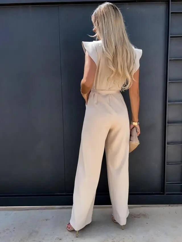 Combinaison pantalon femme invitée mariage à jambes larges avec ceinture nouée