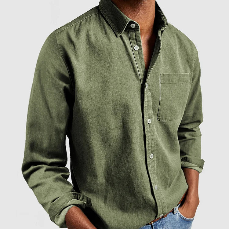 Chemise homme manches longues avec poche poitrine coupe droite boutonnée