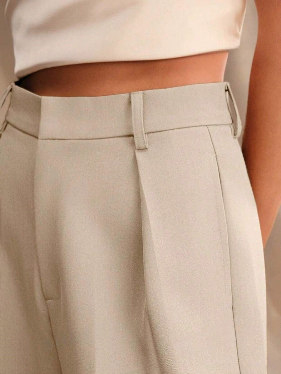 Pantalon large femme taille haute plis avant coupe fluide palazzo