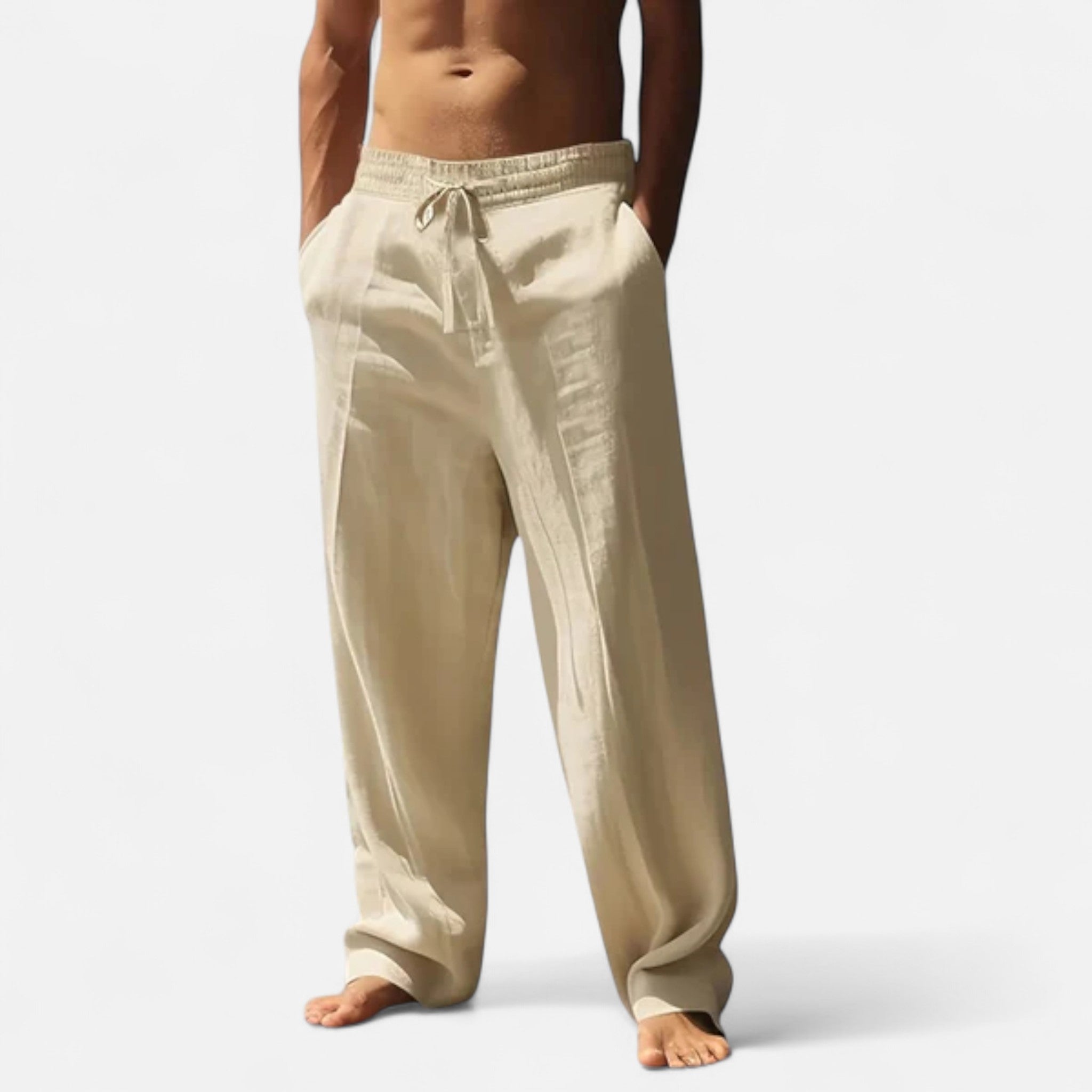 Pantalon homme en lin coupe ample à cordon de serrage style décontracté