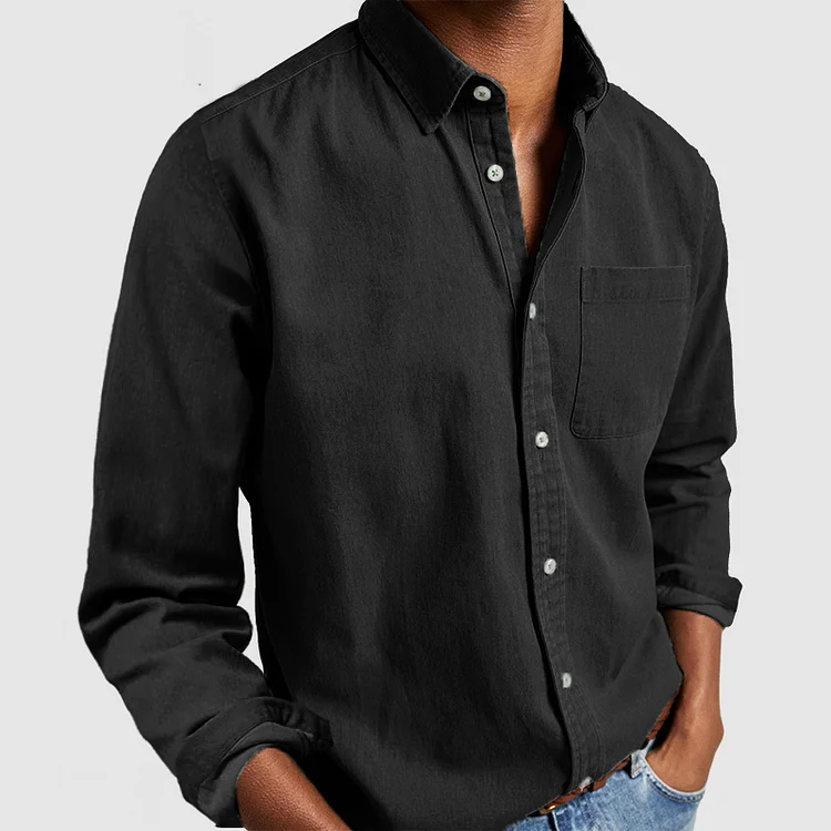 Chemise homme manches longues avec poche poitrine coupe droite boutonnée