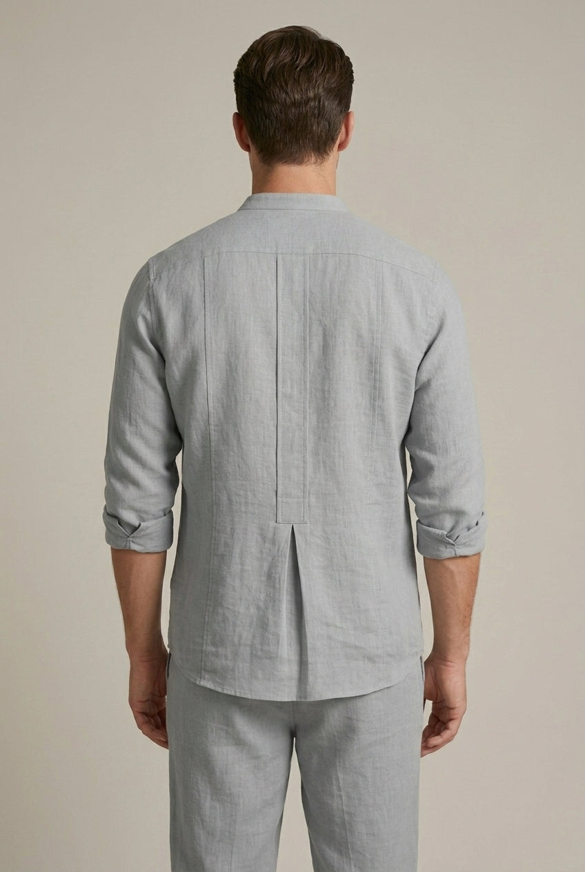 Ensemble lin homme 2 pièces col mao manches longues été