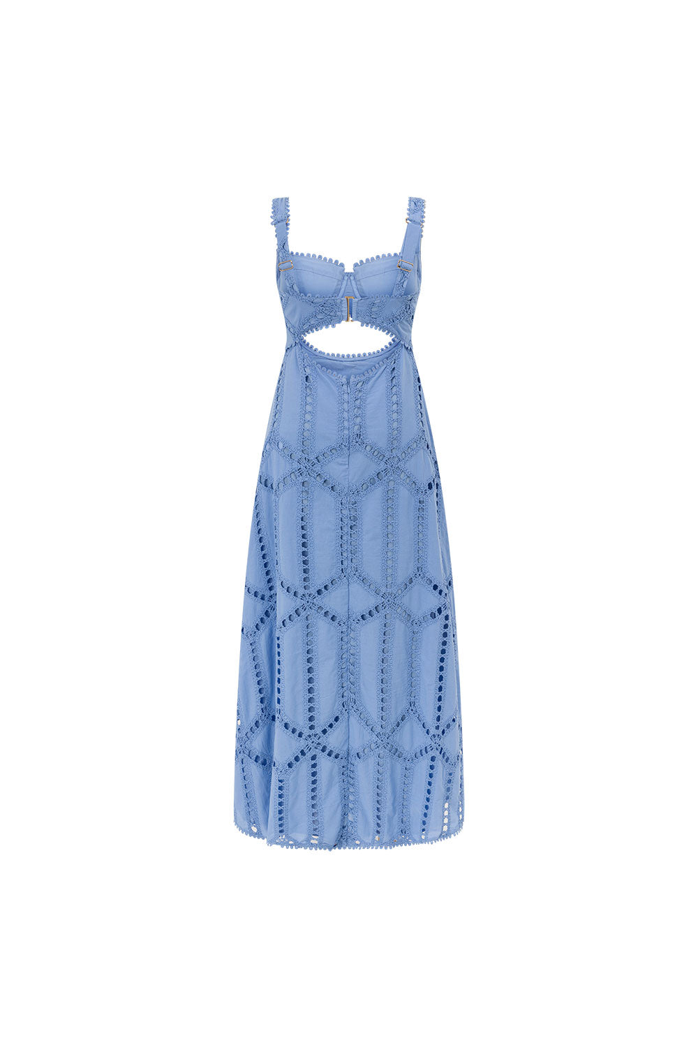 Robe longue femme broderie anglaise col cœur découpée sans manches élégante
