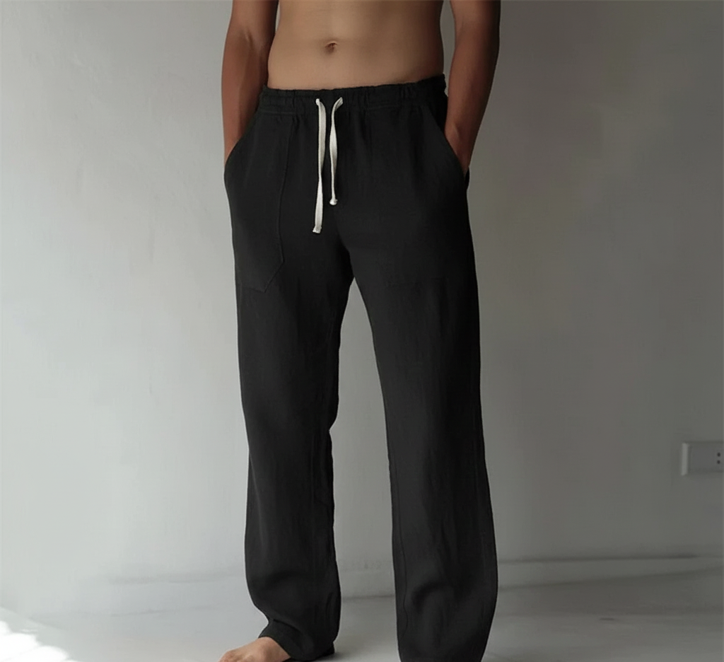 Pantalon homme taille élastique cordon de serrage coupe droite fluide