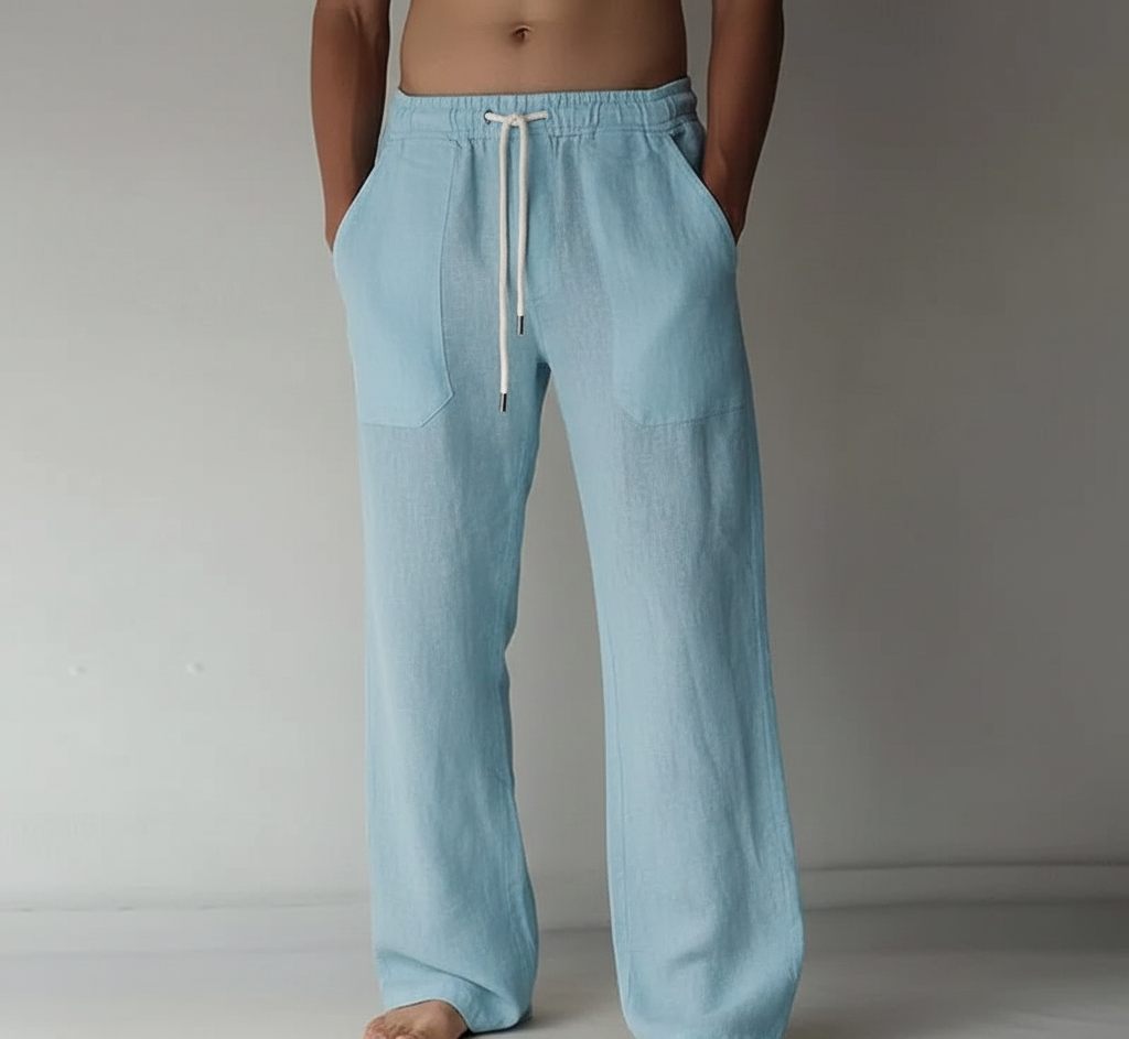 Pantalon homme taille élastique cordon de serrage coupe droite fluide