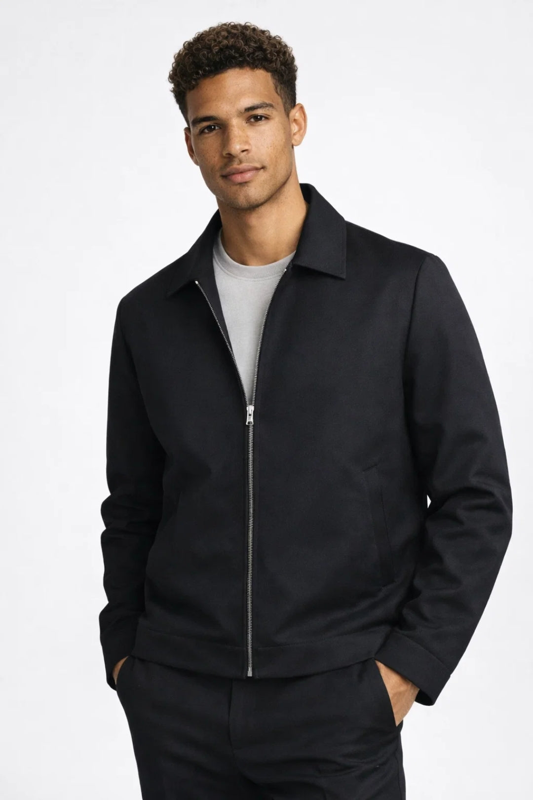 Blouson homme zippé coupe slim style casual chic mi-saison col chemise