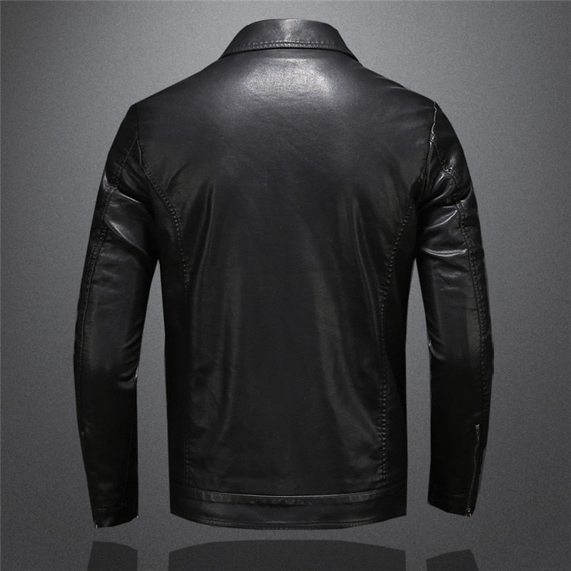 Veste en cuir homme coupe ajustée zippée style motard col chemise