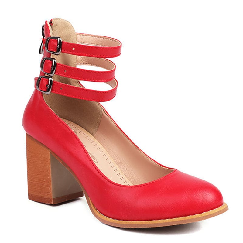 Escarpins femme bride cheville talon bloc bout rond chaussures à boucles élégantes