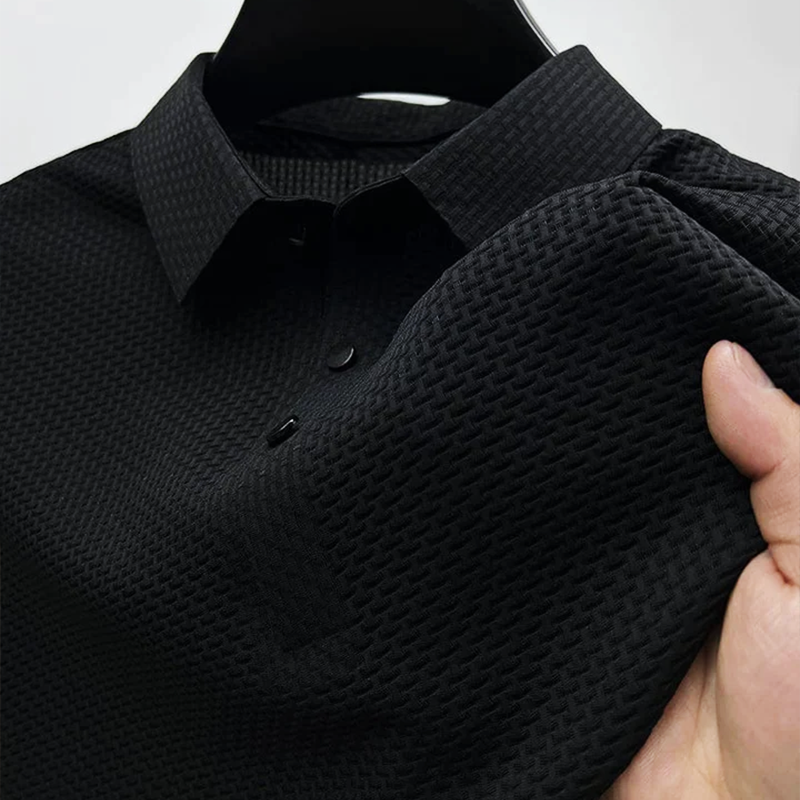 Polo homme manches courtes texturé maille respirante col boutonné coupe ajustée