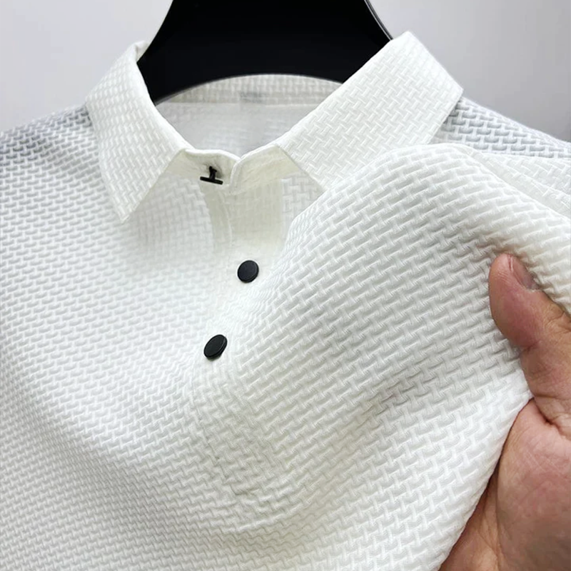 Polo homme manches courtes texturé maille respirante col boutonné coupe ajustée