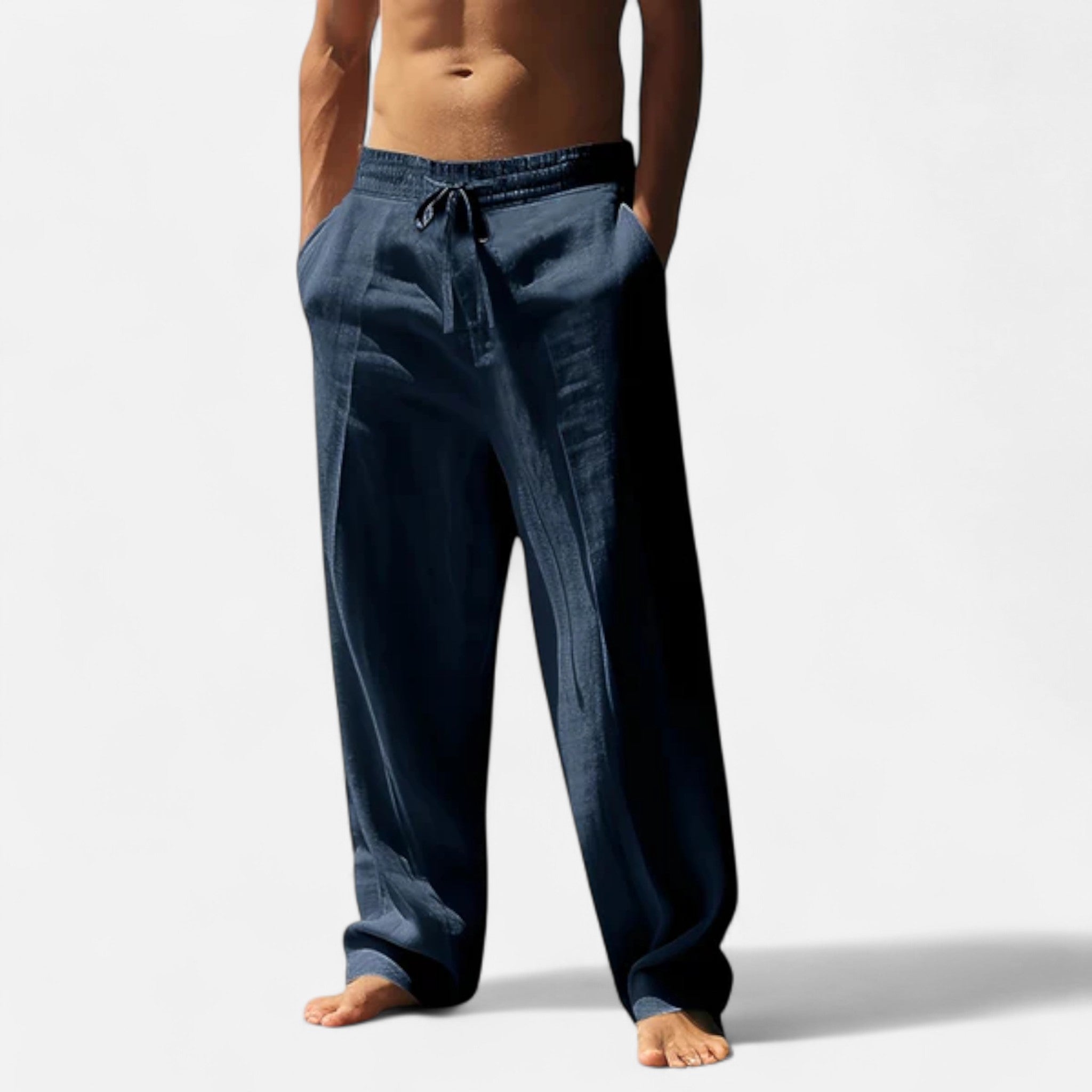 Pantalon homme en lin coupe ample à cordon de serrage style décontracté