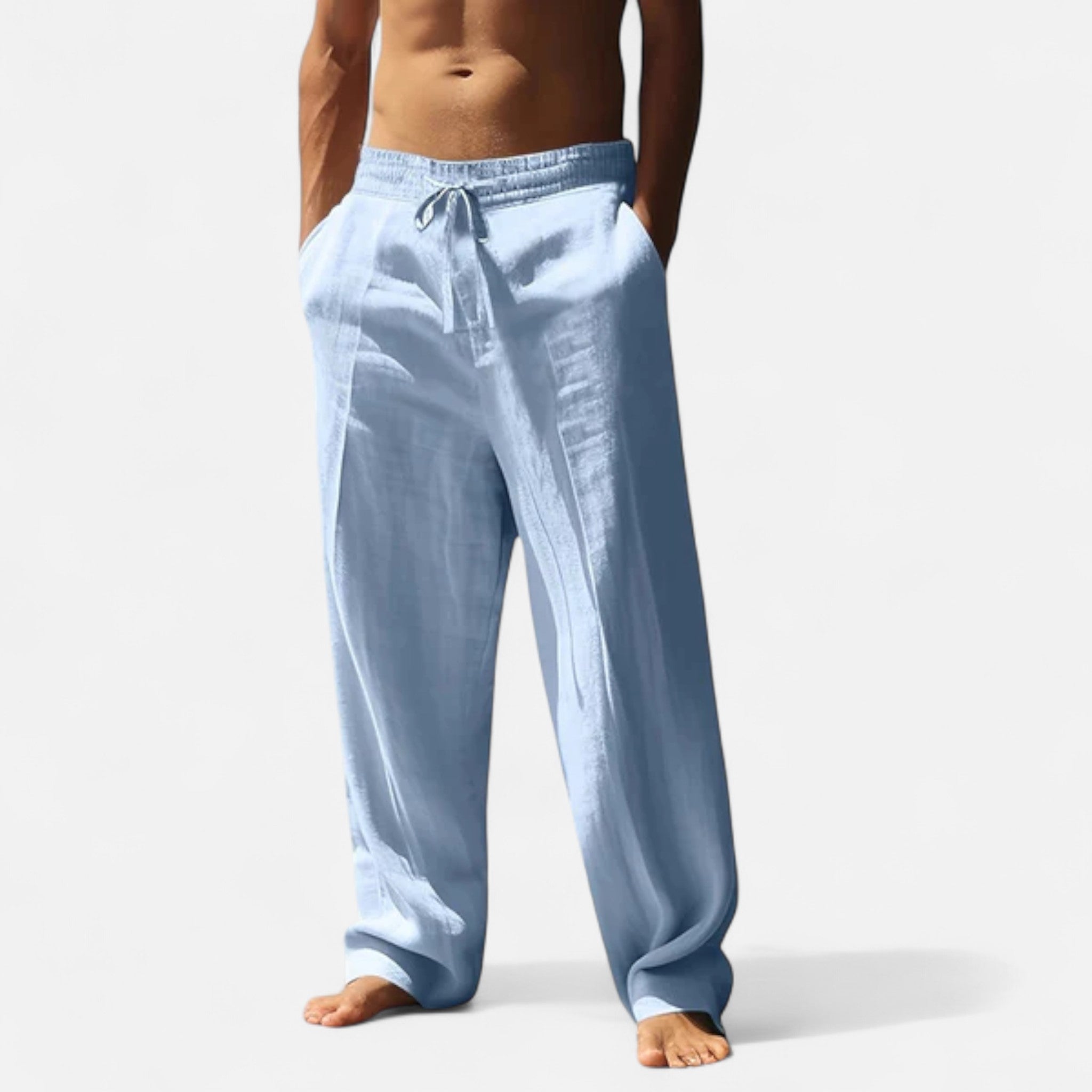 Pantalon homme en lin coupe ample à cordon de serrage style décontracté