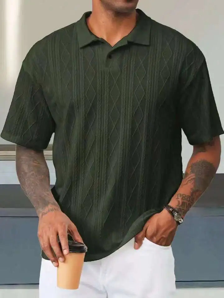 Polo homme maille manches courtes col classique texture tricotée