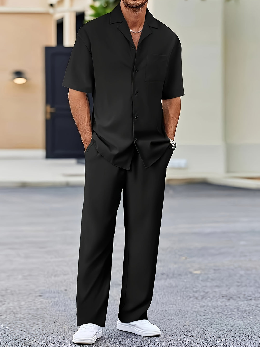 Ensemble homme été chemise manches courtes pantalon coupe ajustée