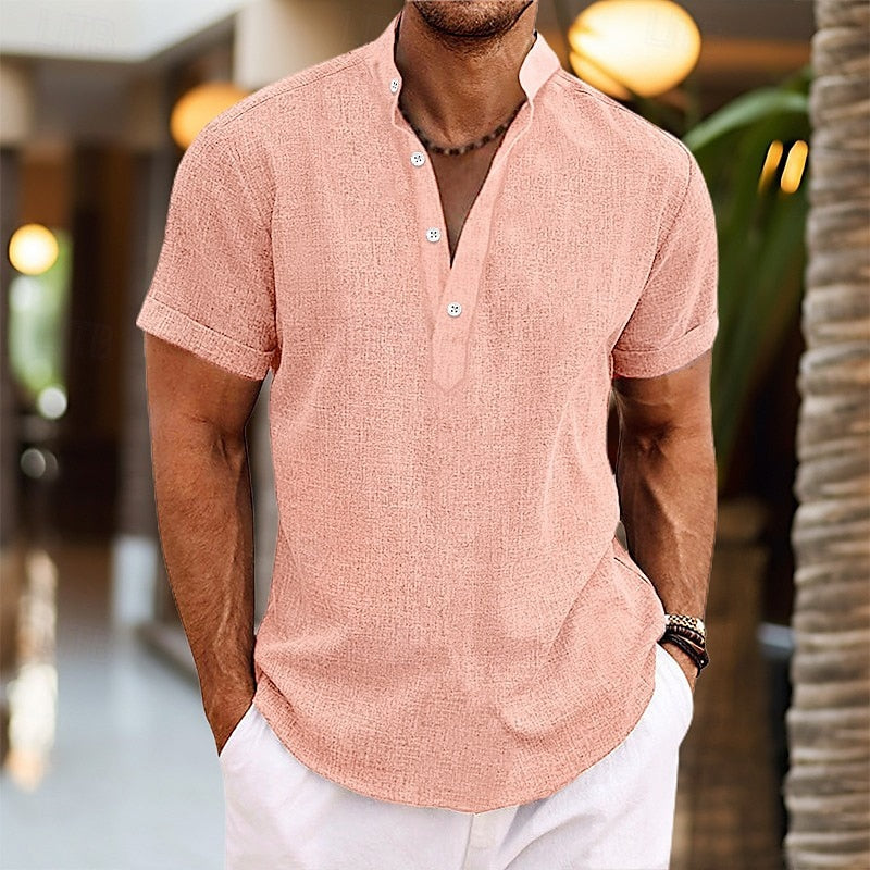 Chemise homme manches courtes col mao légère boutonnée coupe décontractée