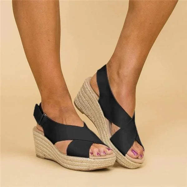 Sandales compensées femme plateforme espadrille à brides croisées été confortables