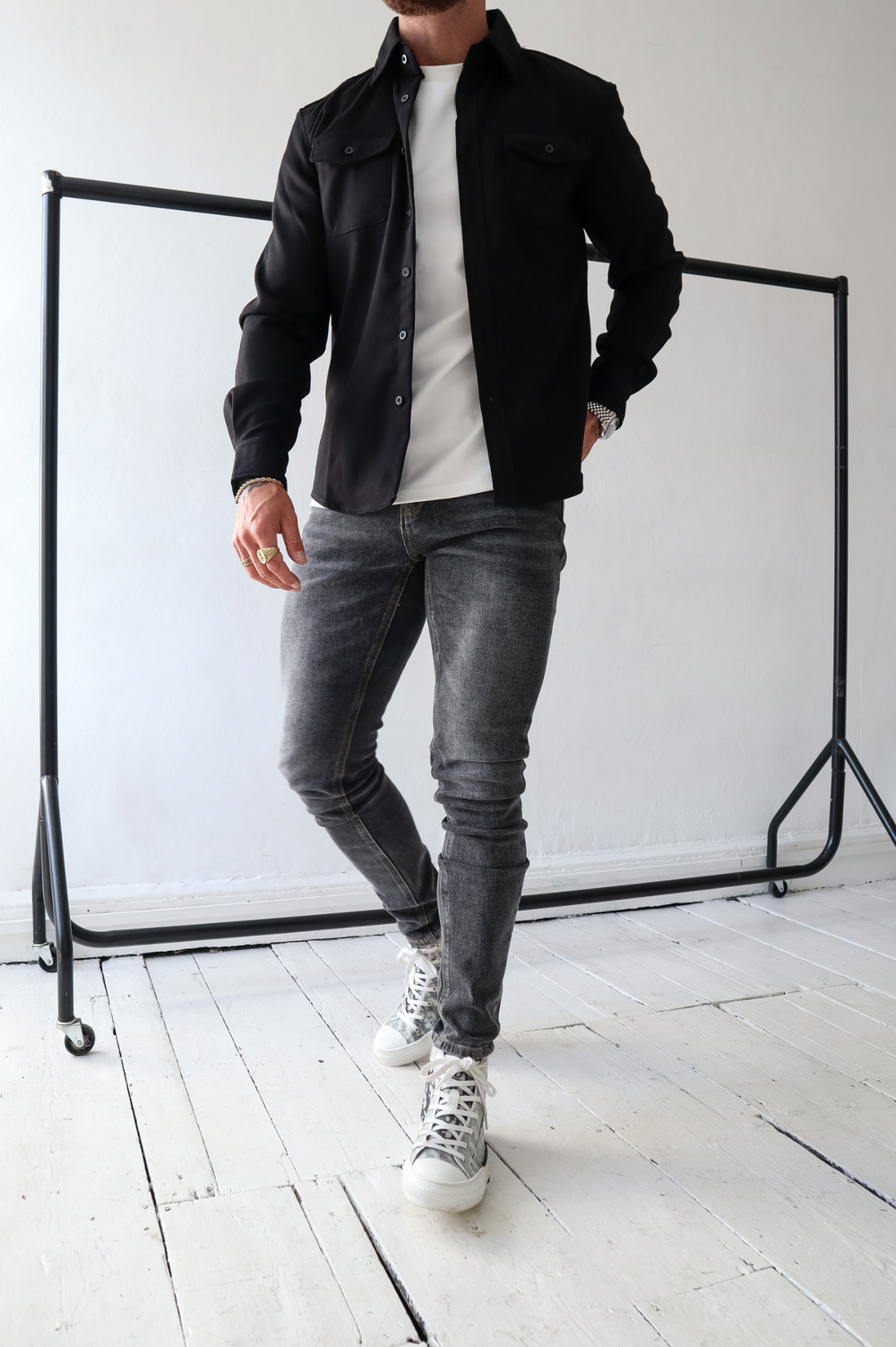 Surchemise homme veste overshirt à boutons manches longues avec poches poitrine