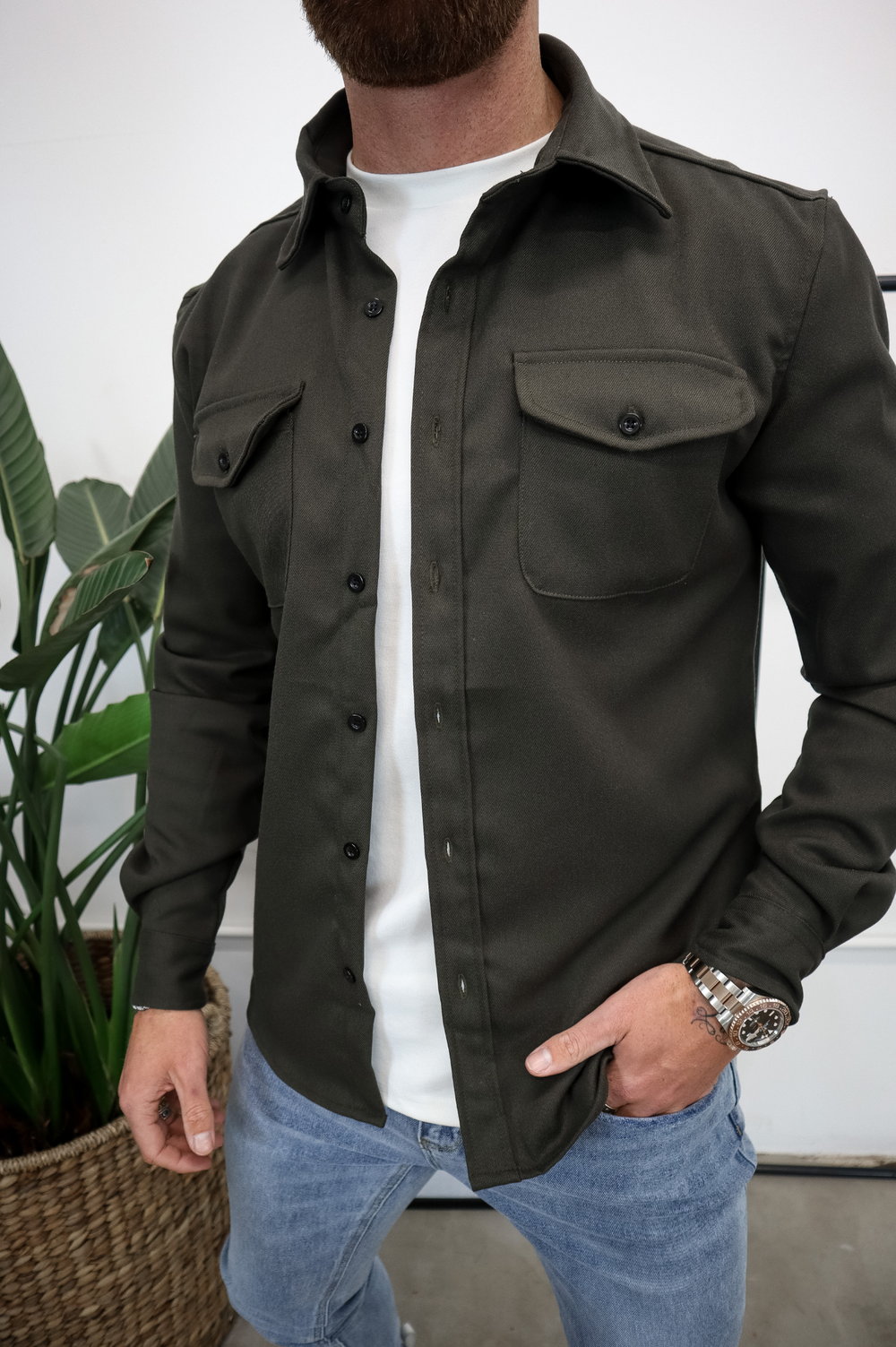 Surchemise homme veste overshirt à boutons manches longues avec poches poitrine
