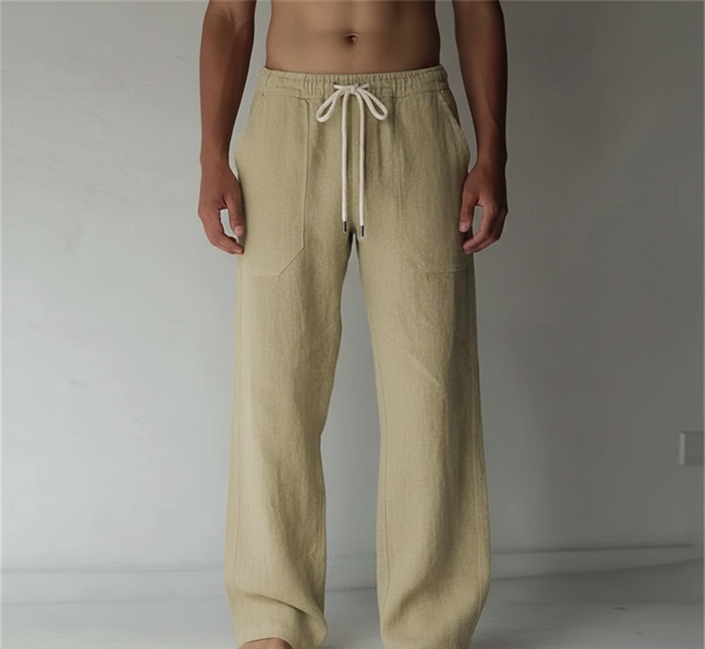 Pantalon homme taille élastique cordon de serrage coupe droite fluide