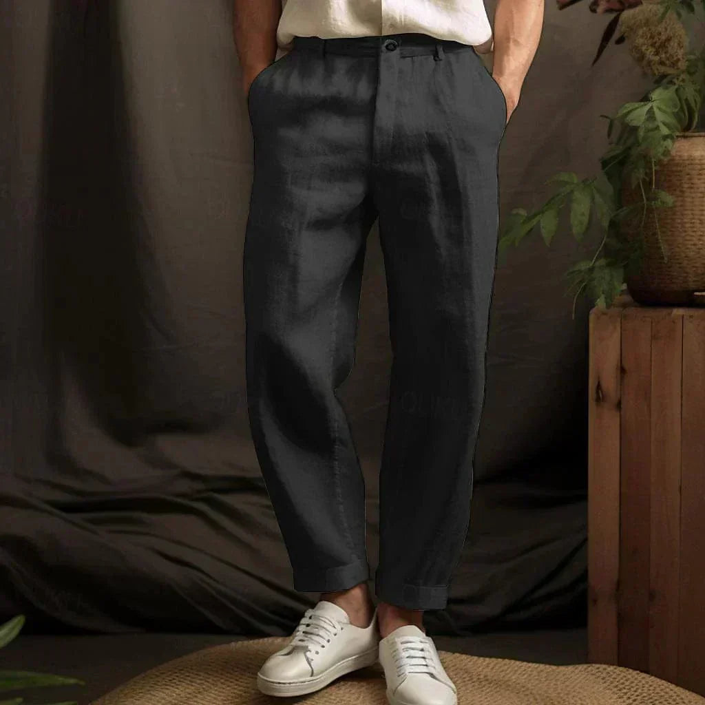 Pantalon lin homme coupe relaxed taille droite léger été casual