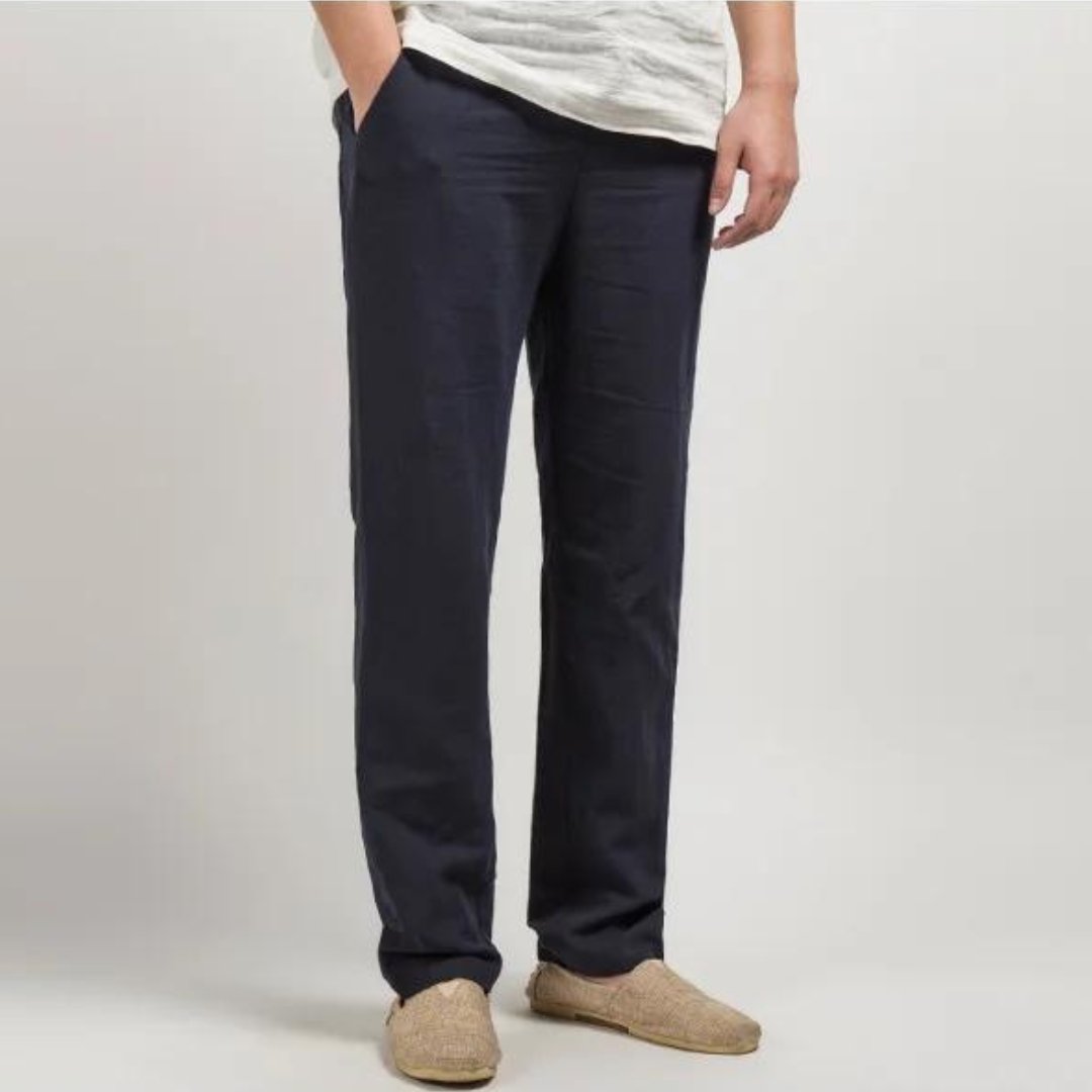 Pantalon homme en lin coupe droite taille élastique style décontracté