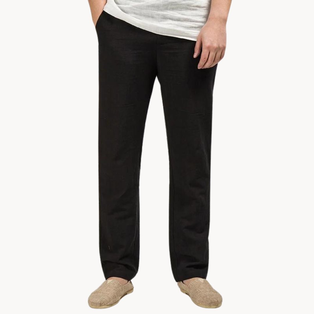Pantalon homme en lin coupe droite taille élastique style décontracté