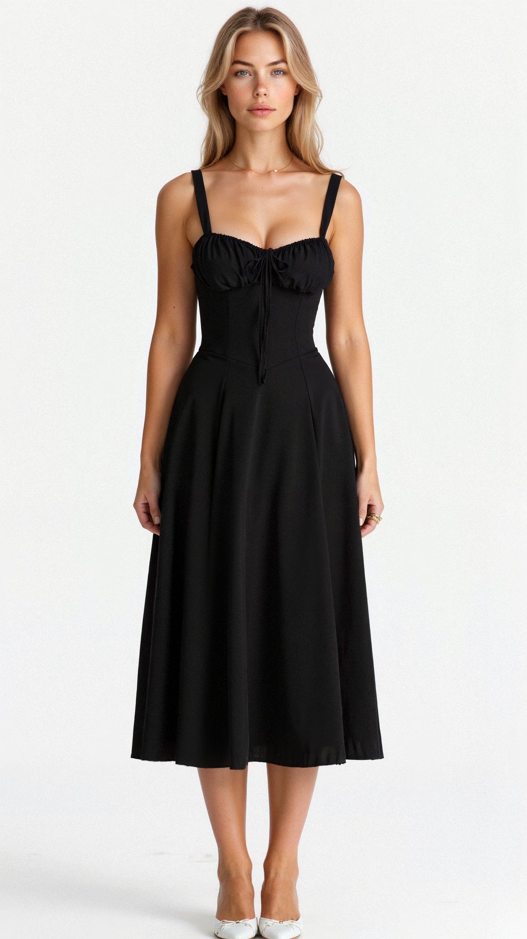 Robe midi femme fleurie style corset bretelles fines fente coupe ajustée
