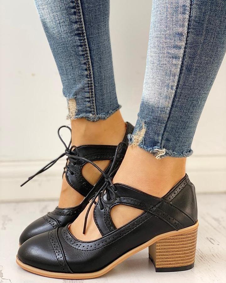 Escarpins femme à talon bloc bride T à lacets style Mary Jane