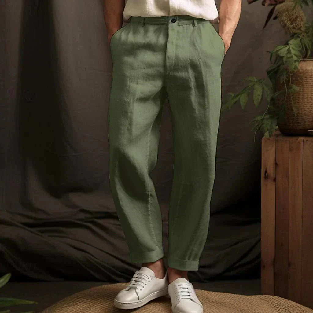Pantalon lin homme coupe relaxed taille droite léger été casual