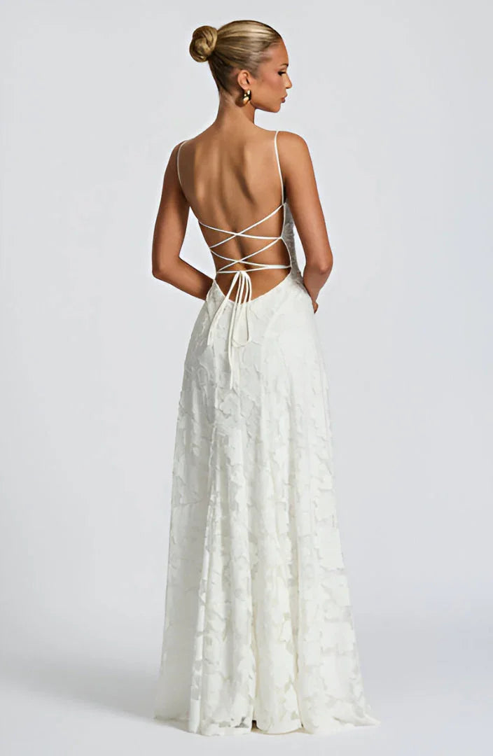 Robe longue femme bretelles fines coupe évasée imprimé floral robe cérémonie élégante