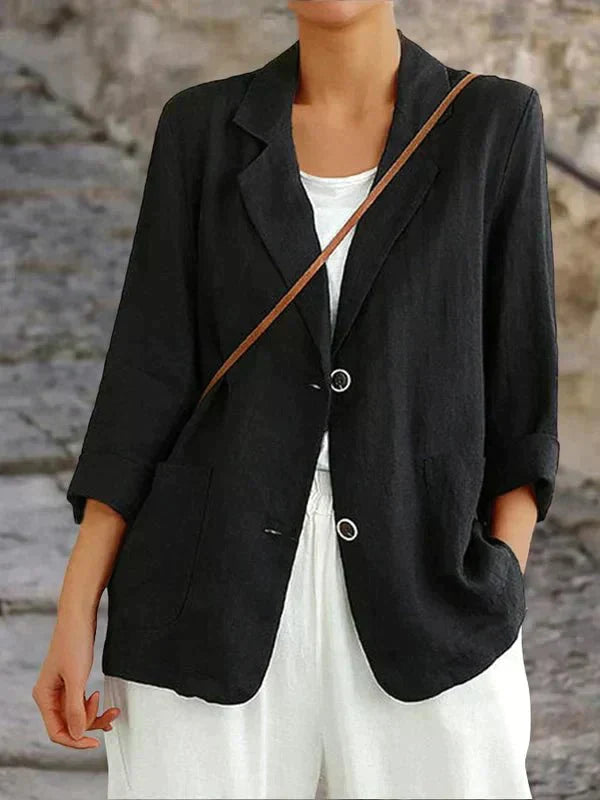 Blazer femme en lin col tailleur manches 3/4 coupe ample