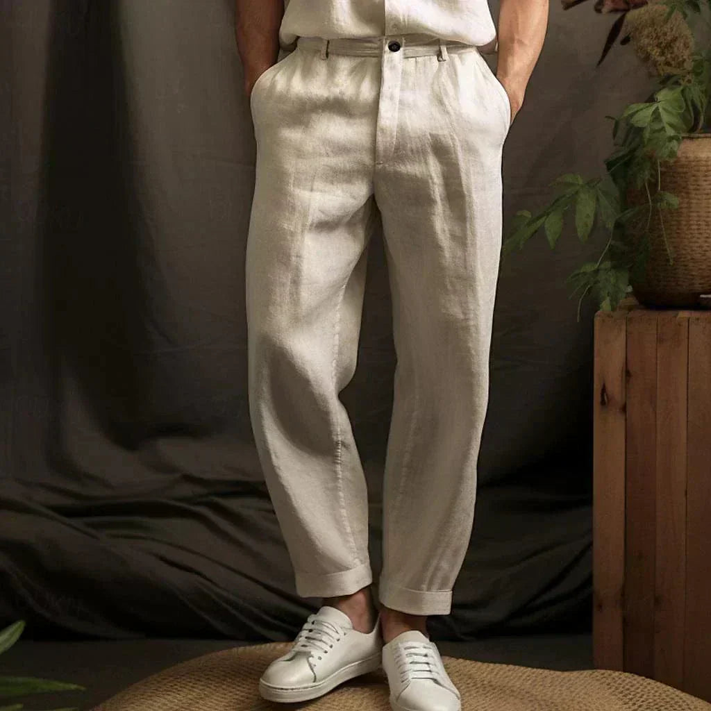 Pantalon lin homme coupe relaxed taille droite léger été casual