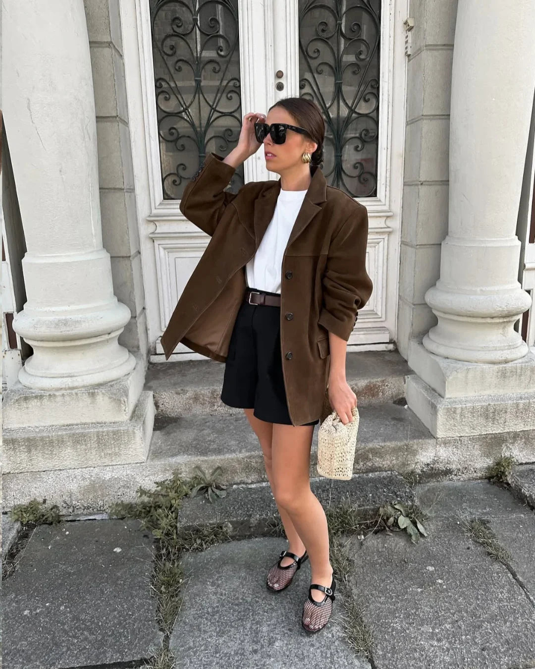 Blazer femme suédine coupe droite veste blazer longue à boutons avec poches