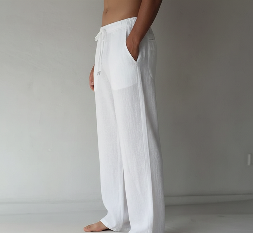 Pantalon homme taille élastique cordon de serrage coupe droite fluide