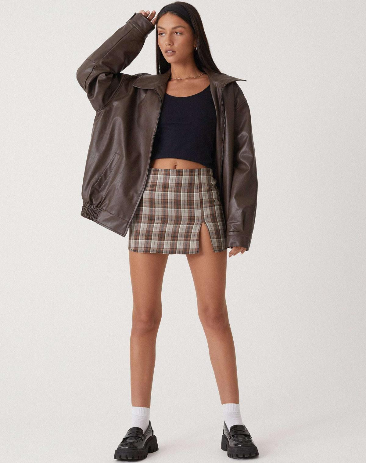 Veste bomber femme simili cuir oversize zip manches longues col large casual